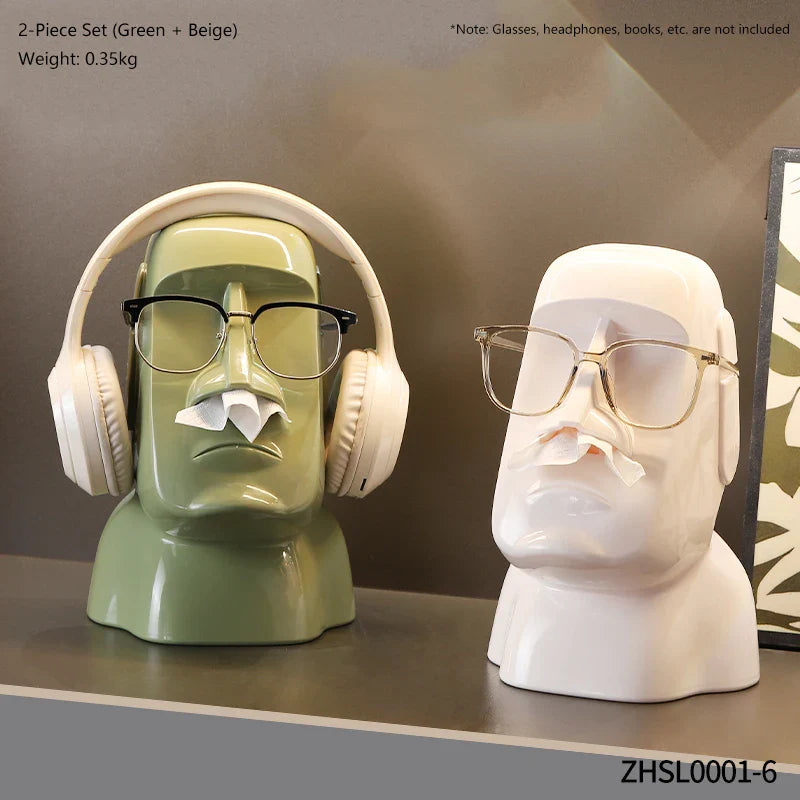 Miniso Moai Stone Statue Tissue Box & Glasses Holder – Multifunctional Home Decor Stand