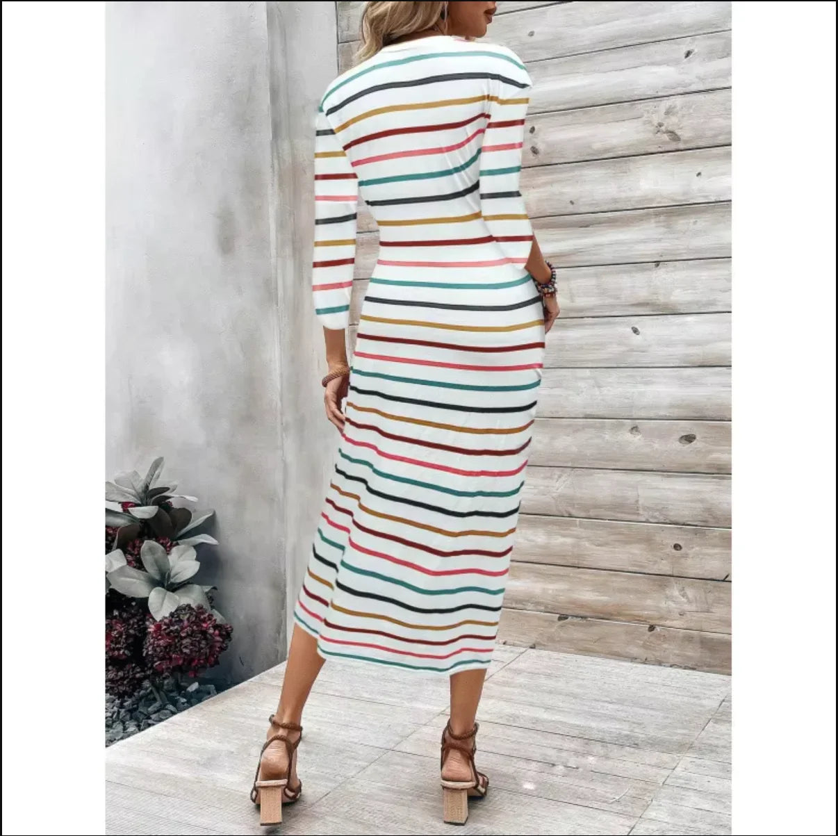 Women’s 2026 European American Stripe Print Dress – Crew Neck Lace-Up Tunic Loose Fit Fashionable Dress