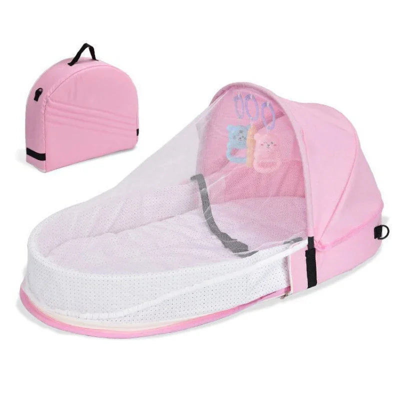 Foldable Baby Travel Crib - Anti-Crush Portable Bed with Mosquito Net & Comfortable Mattress for Newborns