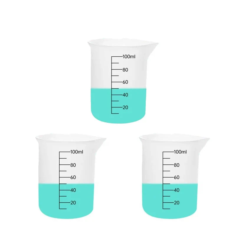 3PCS 100ml Silicone Measuring Cups Set – Dual Scale (ml/oz) Non-Stick Epoxy Resin Mixing Tools for Jewelry Casting & Wax Molds
