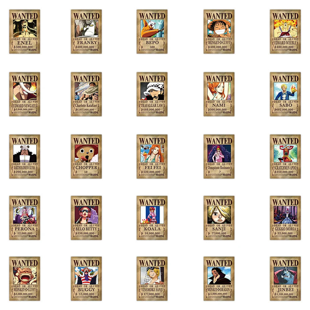 56PCS One Piece Anime Stickers – Wanted Poster Cartoon Decals for Laptop, Notebook, Phone & Wall Decoration