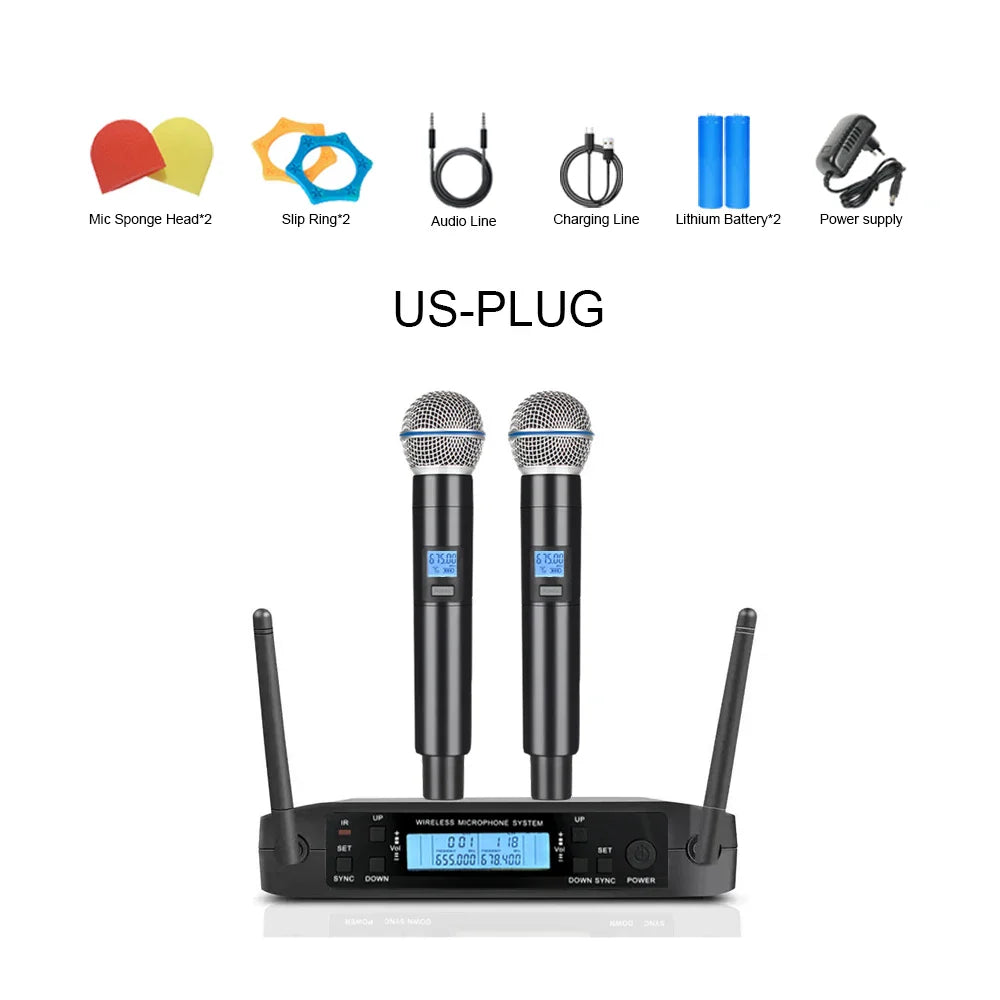 GLXD4 Professional Wireless Microphone – Dual Channel UHF Rechargeable Mic for Stage, Speeches & Live Streaming