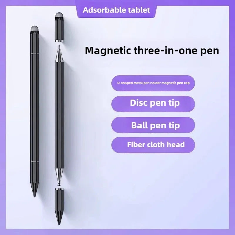 3-in-1 Magnetic Stylus Pen — Capacitive Touch Pen for iOS & Android Tablets and Smartphones, Compatible with iPad, Samsung, Xiaomi & Huawei, Drawing & Writing Tool