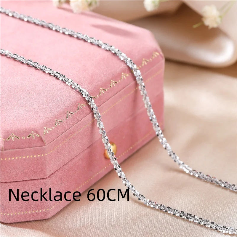 Authentic S925 Sterling Silver Necklace – 2mm Sparkling Collarbone Sweater Chain, Elegant Jewelry Gift for Women