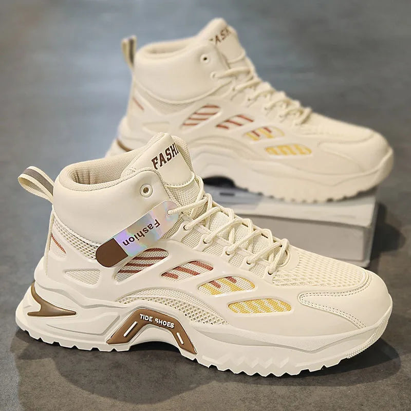 Men’s High-Top Sneakers 2024 – Breathable Summer Running Shoes with Air Cushion, Non-Slip Tennis & Fashion Ankle Boots