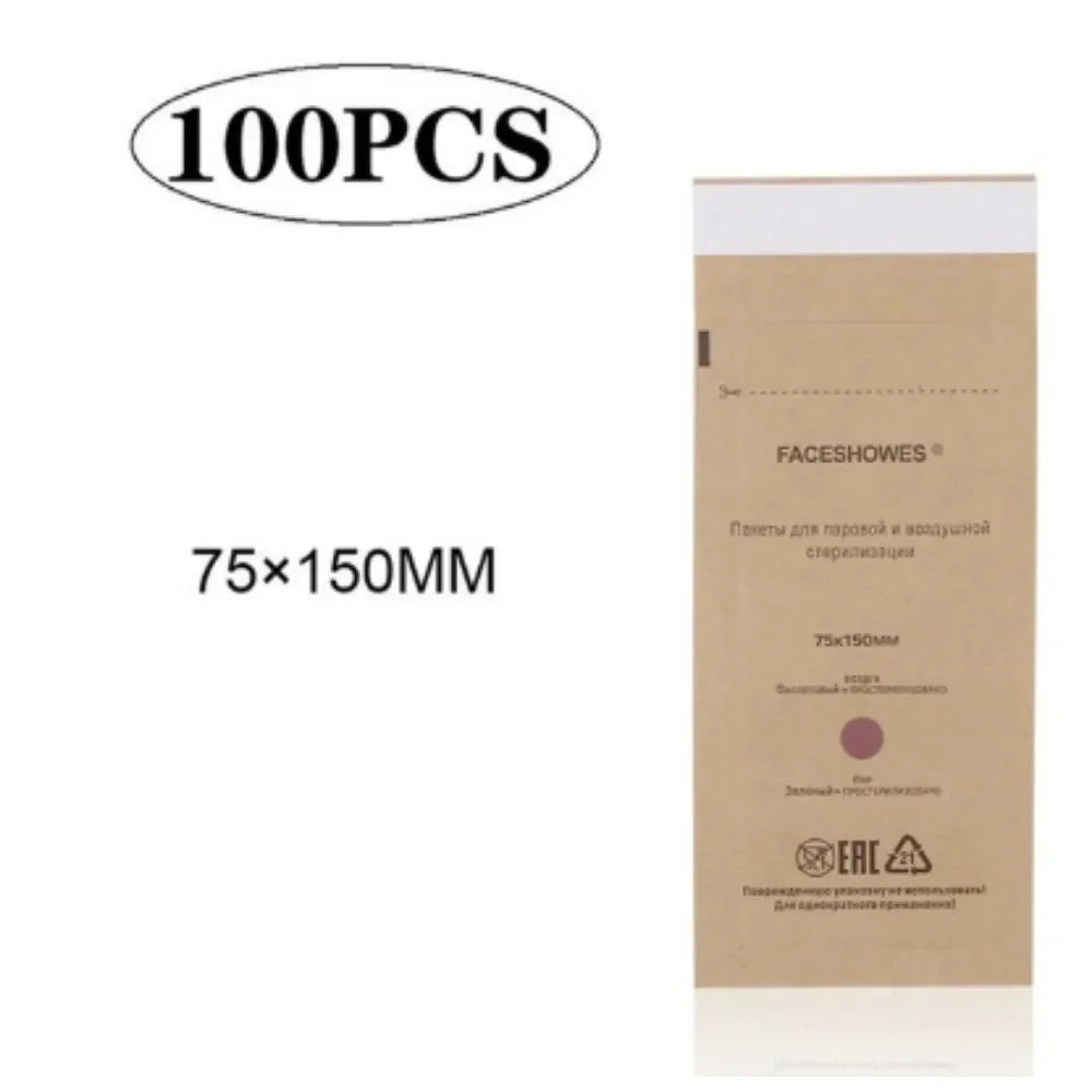 100pcs Nail Sterilizer Kraft Bags – Disposable Manicure & Nail Art Disinfection Tools