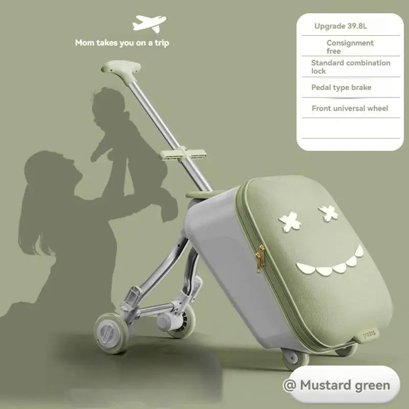 Kids Ride-On Luggage with Folding Stroller – 20-Inch Rolling Suitcase for Toddlers and Babies