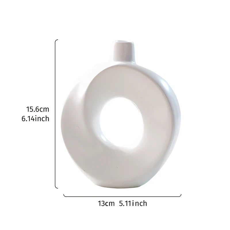 Creative Resin White Donut Vase – Modern Minimalist Decorative Flower Vase for Home Decor & Table Styling