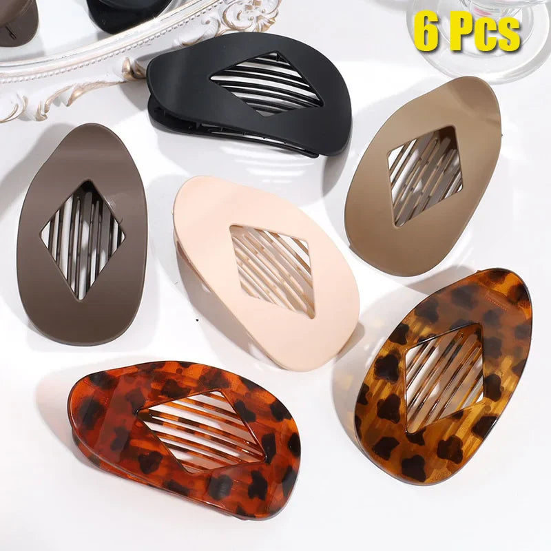 Women’s Fashion Oval Leopard Flat Hair Claw Clip – Acrylic Matte Curved Barrettes for Stylish Everyday Hair Styling Accessories