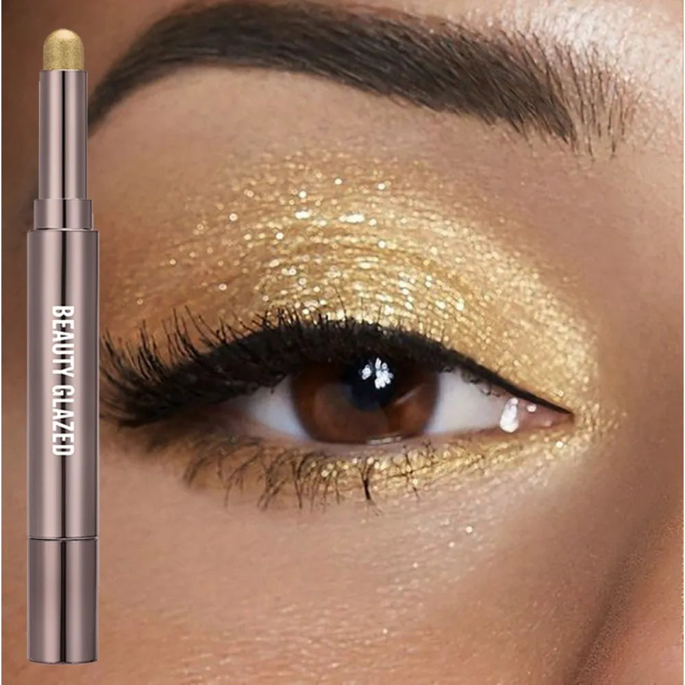 BEAUTY GLAZED 10-Color Eyeshadow Stick – Long-Lasting Waterproof Matte & Shimmer Eye Pen with Double-Head Brush