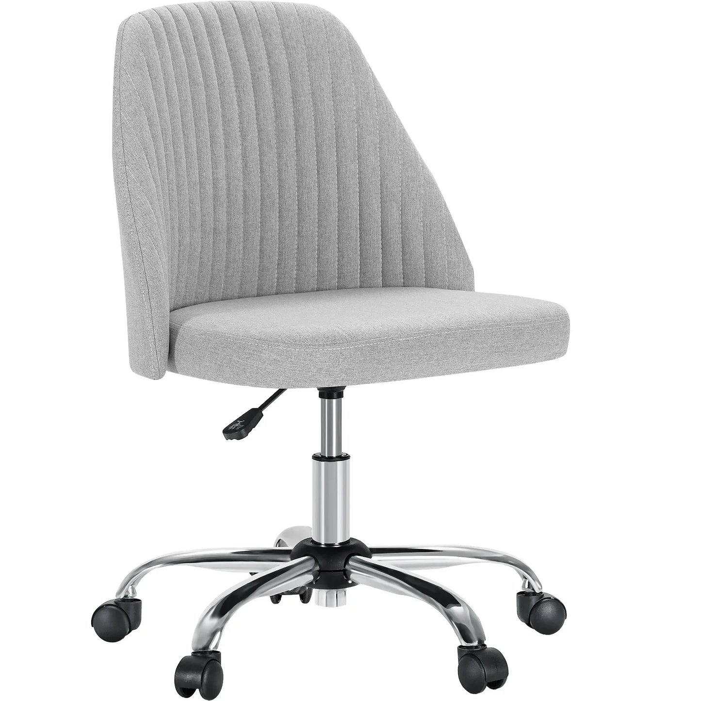 Armless Small Desk Chair – Cute Vanity Swivel Chair with Back, Fabric Upholstery & Wheels for Home & Gaming