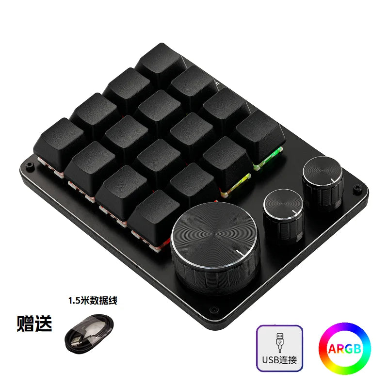 COIDEA Mini Wired RGB Keypad with Knob – Portable Macro Programming Keyboard for PS/Design Custom Controls, Gaming & Creative Work Gift Device