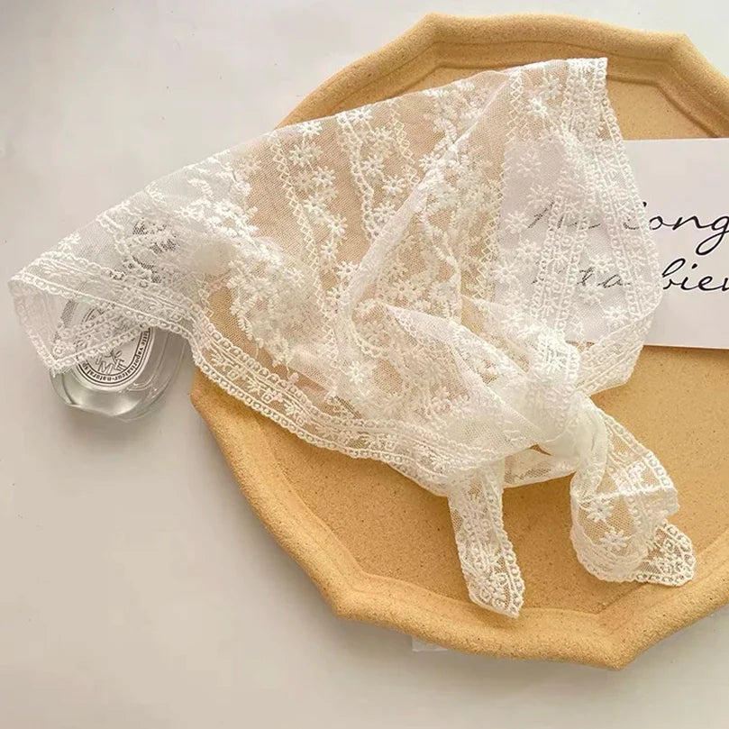 White Woven Floral Lace Hair Scarf Wrap β Retro Triangle Headscarf, Travel & Photo Hat, Hair Accessories for Women