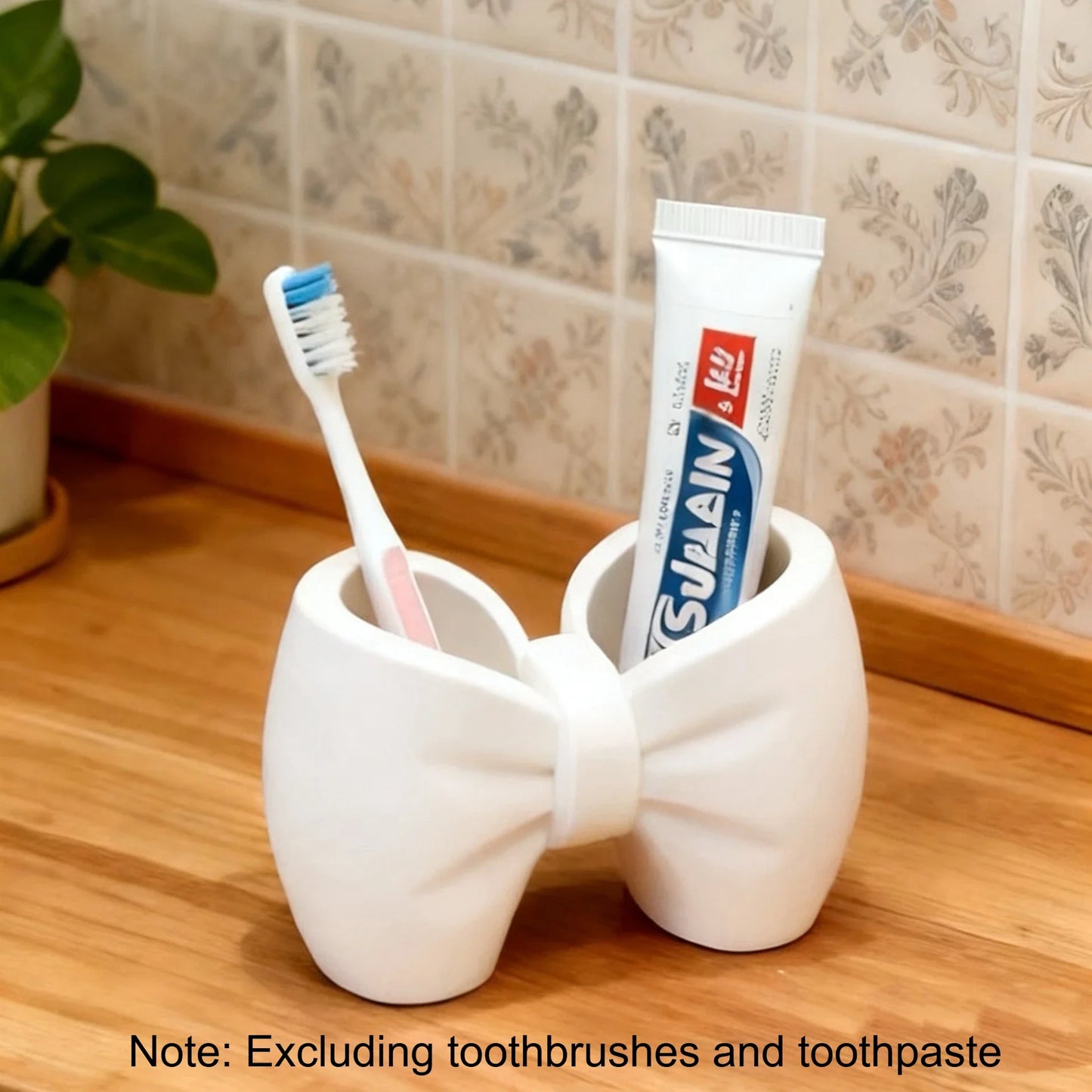 Creative Bow Pen & Toothbrush Holder – Freestanding Plastic Organizer for Bedroom & Bathroom Decor