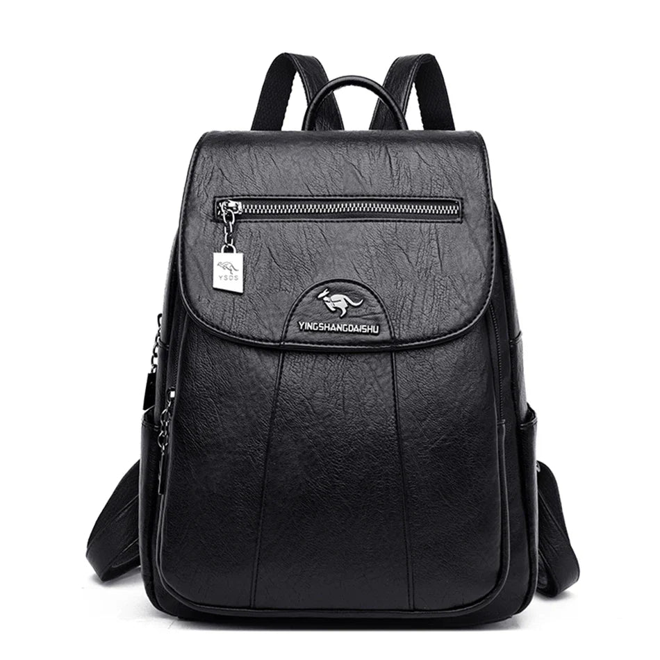 Women's Backpack 2022 - High-Quality Soft Leather, Large Capacity, Leisure Travel & School Bag for Teenage Girls - Black Mochila
