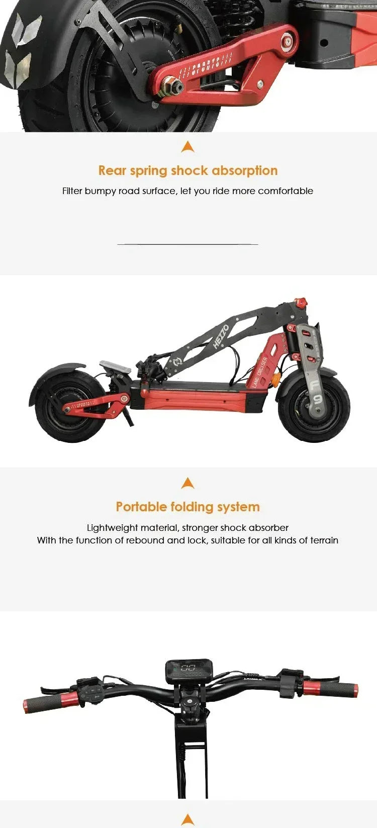 F9 Electric Scooter HEZZO – 60V 8000W Dual Motor, 40AH Lithium Battery, 100km/h, 12-Inch Fat Tires