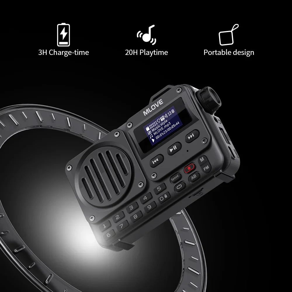 MLOVE BV800 Super-Portable Bluetooth Speaker - FM Radio, LCD Screen, Antenna, AUX Input, USB Disk, TF Card, MP3 Player