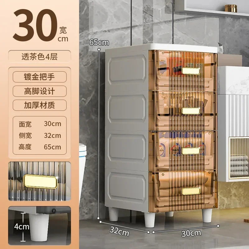 Transparent Bathroom Storage Cabinet – Luxury Visible Light Floor-Mounted Dustproof Narrow Organizer