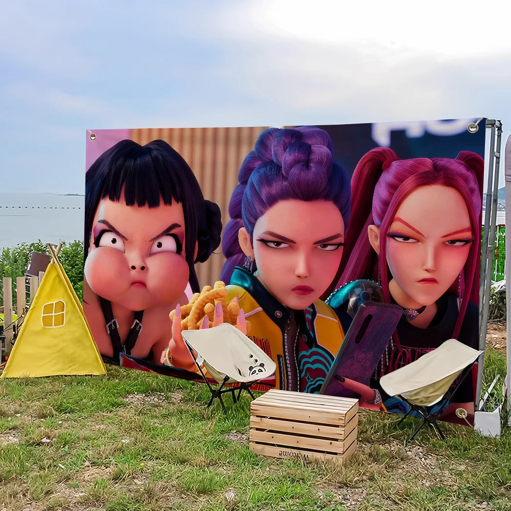 K-Pop Demon Hunters Cartoon Flag – Outdoor, Party & Home Decoration Banner