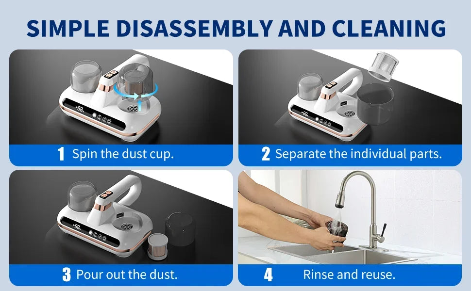 Cordless Handheld Mattress Vacuum Cleaner – 16Kpa Powerful Suction with UV-C Light & Ultrasonic for Sofa & Sheet Cleaning