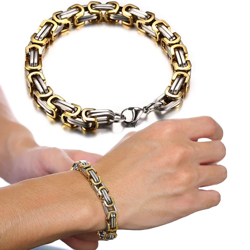 Men's Stainless Steel Byzantine Chain Bracelet – 4/5/6/8MM Link Wristband for Boys, Perfect Gifts for Him