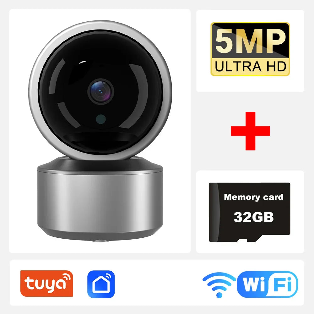 5MP WiFi Baby Monitor Security Camera – Tuya Smart Life App, 355° PTZ Auto Tracking, IR Night Vision & 2-Way Audio Indoor IP Cam