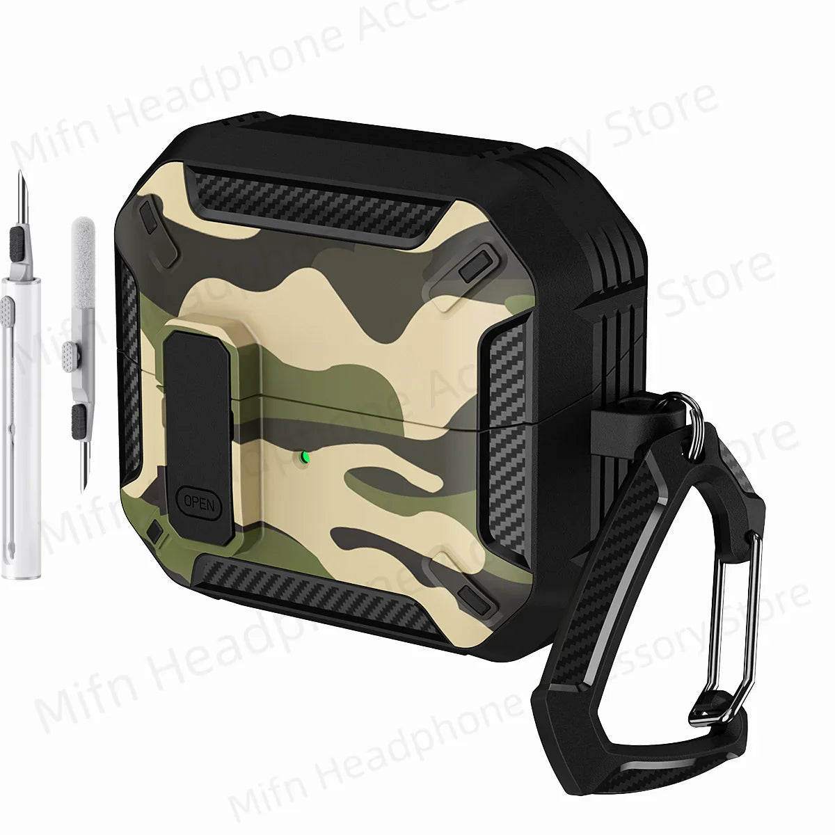 Camouflage Case for Galaxy Buds3 Pro β Carbon Fiber Protective Cover with Keychain & Cleaning Kit