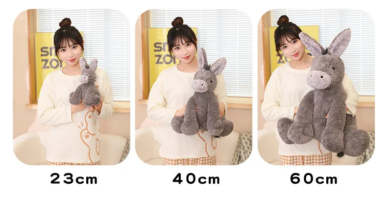23/40/60cm Cute Burro Plush Toy — Grey Donkey Stuffed Animal, Soft Baby & Infant Doll, Birthday Gift & Room Decor