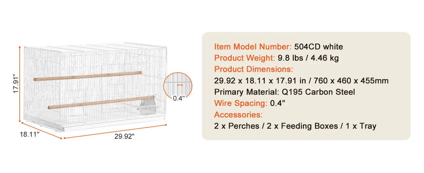SucceBuy 30" Stackable Divided Bird Cage – Portable Travel Birdcage with Handle & Perch