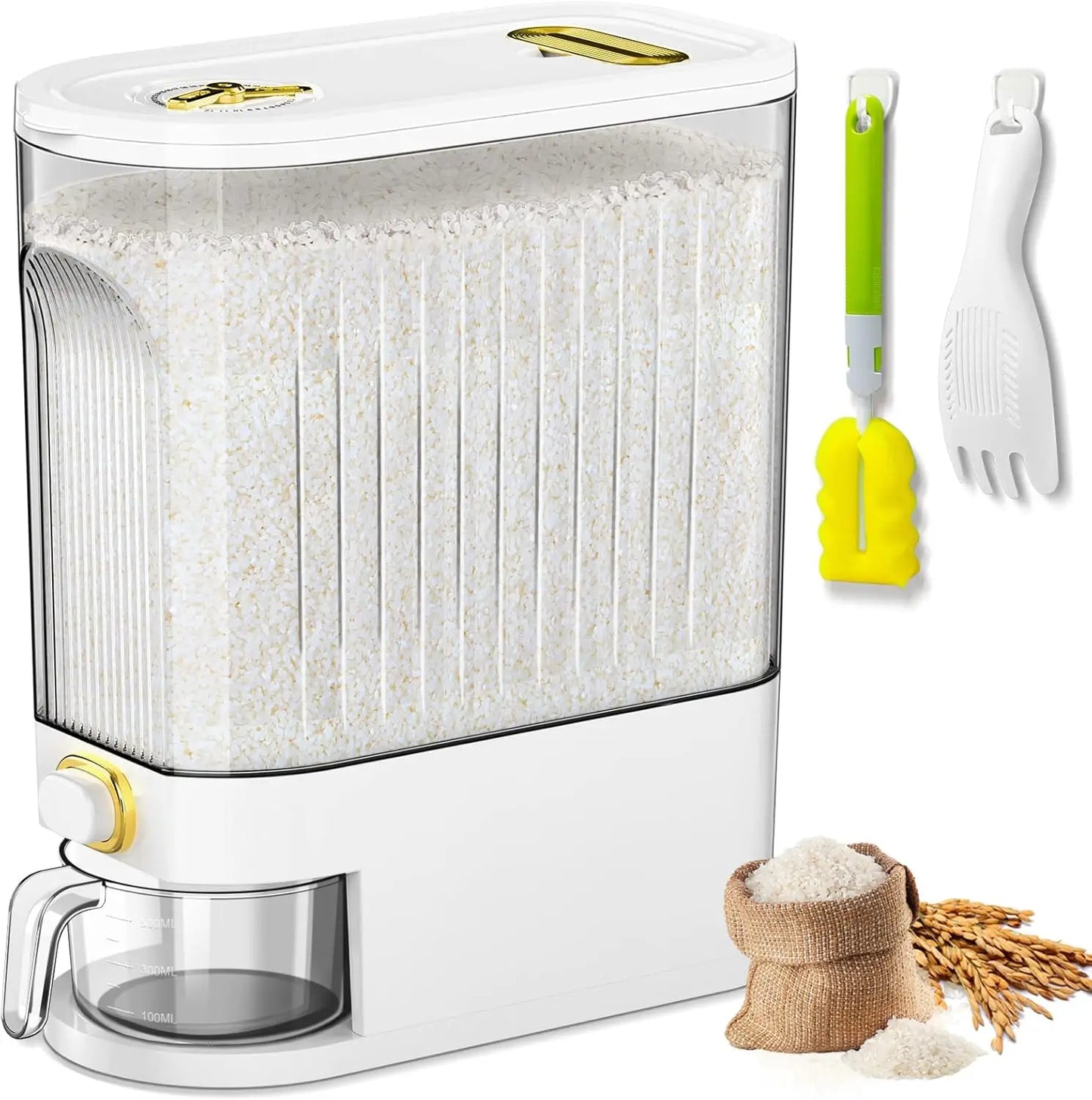 Large 25 lbs Rice & Cereal Dispenser | BPA-Free Dry Food Storage Container with Measuring Cup for Kitchen