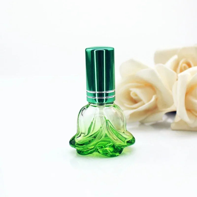 6ml Rose-Shaped Glass Perfume Bottle – Colorful Refillable Mini Scent Sprayer for Travel & Samples
