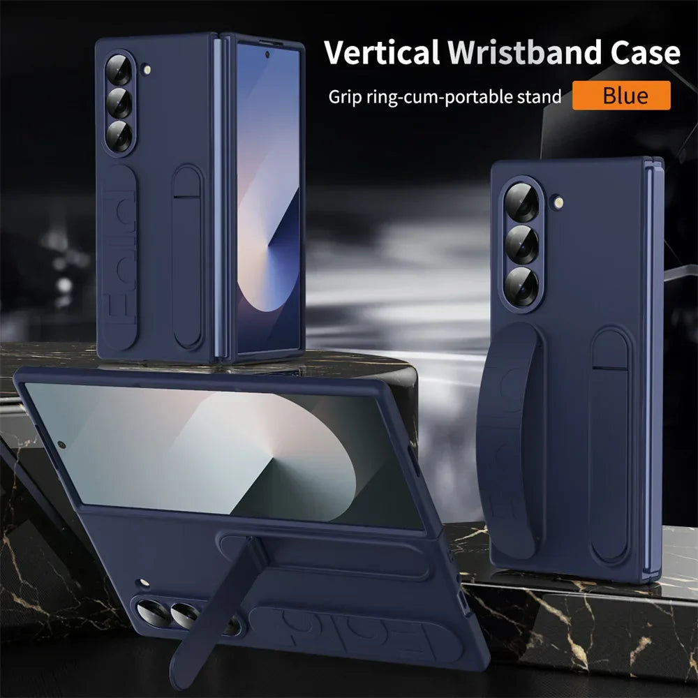 Luxury Wristband Case for Samsung Galaxy Z Fold 3-7 – Invisible Bracket Silicone Cover with Hand Strap & Folding Stand