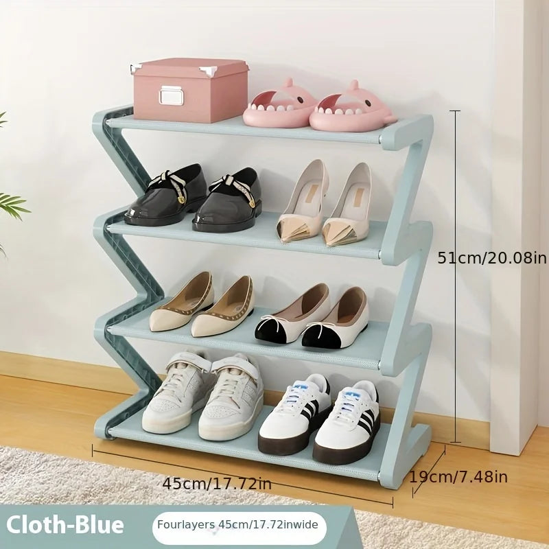 4-Tier Pink Z-Shaped Shoe Rack – Floor Storage Organizer for Living Room, Bedroom & Entryway