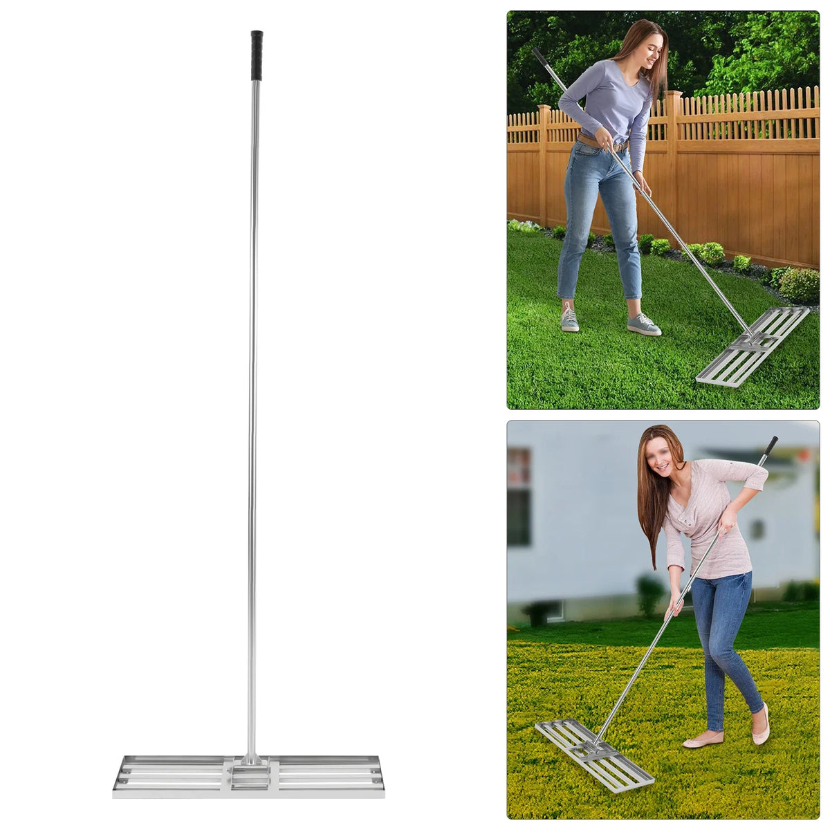 Professional Adjustable Lawn Rake – 50-180cm Handle, 180° Rotating Soil & Grass Leveling Tool for Perfect Turf 🌿