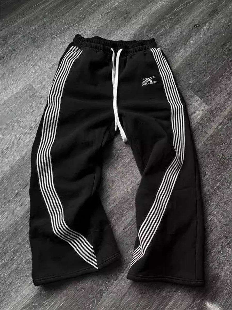 Y2K Gray Wide-Leg Cargo Pants - Vintage Tactical Drawstring Jogger Streetwear for Men & Women