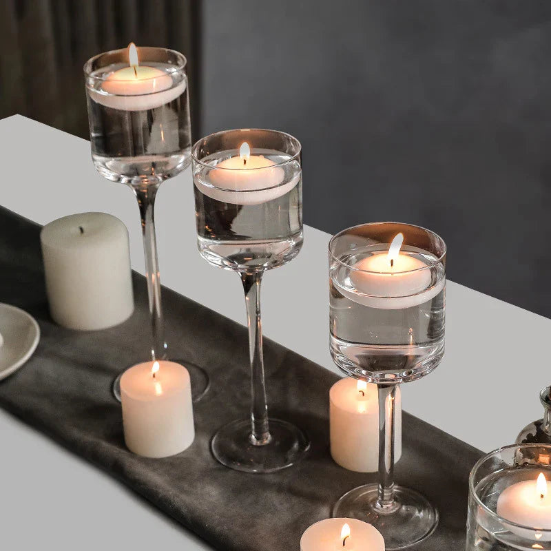 Modern Light Luxury High-Footed Glass Candle Holders – Transparent Wedding Props & Romantic Candle Lights