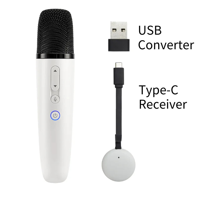 Q1 Tesla Wireless Handheld Microphone – Karaoke Mic with 4 Joy Effects, Rechargeable, Type-C Receiver & USB Converter