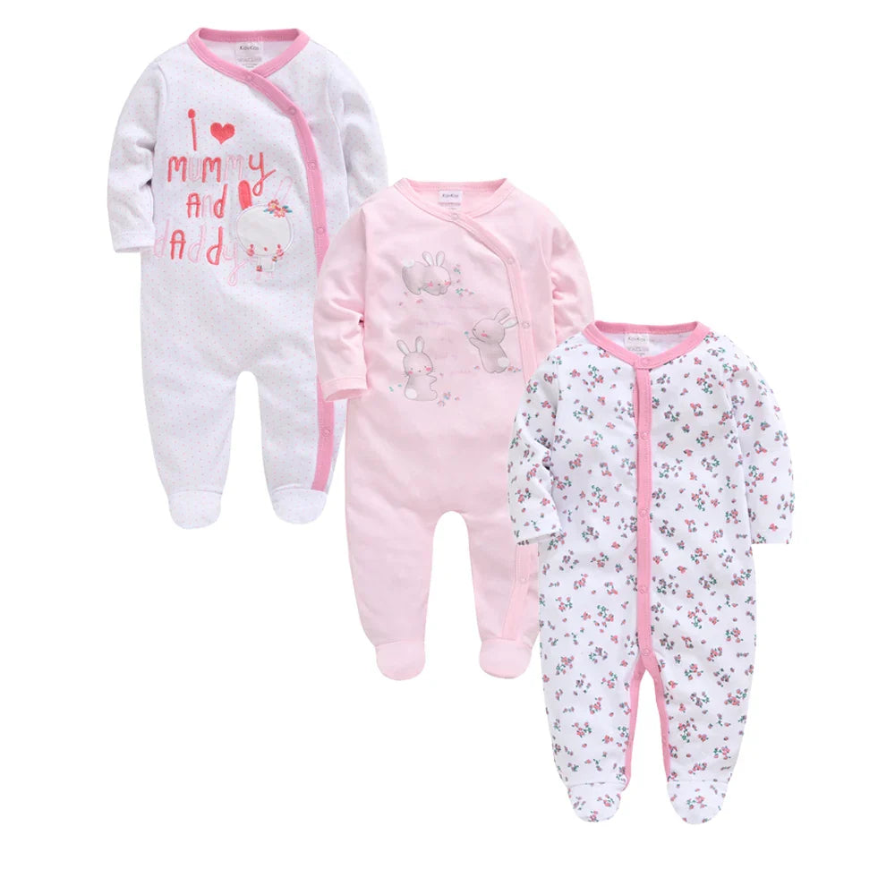 Kavkas 3/4 Pcs Baby Romper – 100% Cotton Polka Dot O-Neck Full Sleeve Summer Jumpsuit for Newborn Girls (0-12 Months)