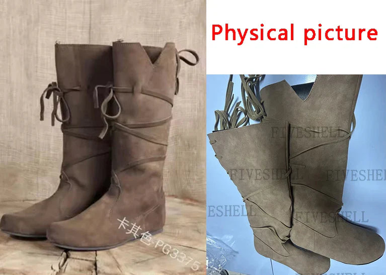 Men’s Medieval Viking Boots – PU Leather Knight LARP Shoes Retro Nordic Warrior Cosplay Carnival Costume Footwear