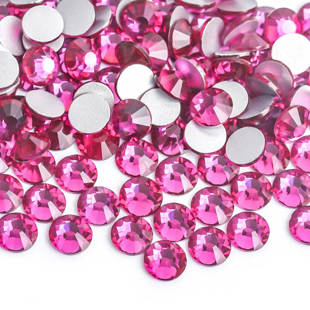 Light Pink & Rose 3D Glass Nail Art Rhinestones – SS3-SS30 Crystal Non-Hotfix Nail Decorations for Manicure Design & DIY Nails