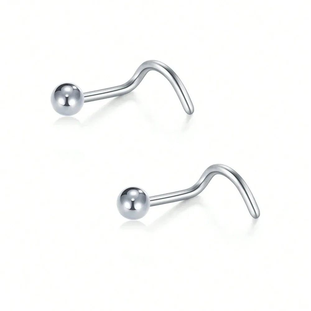 20G Stainless Steel L-Shaped Nose Stud Ring – 2mm Ball Twister Screw Nose Piercing Jewelry for Women & Men Stylish Body Accessory