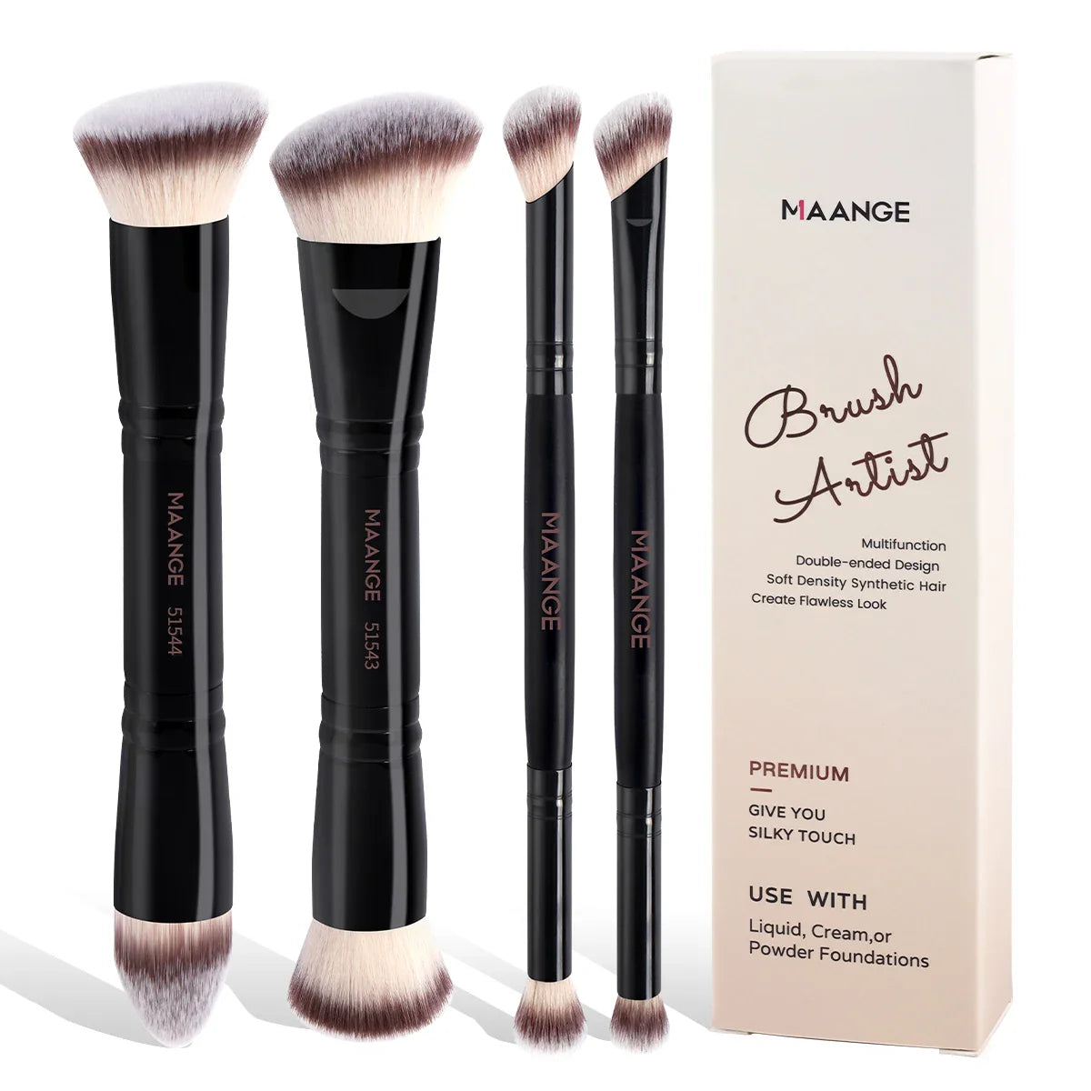MAANGE 4PCS Basic Makeup Brush Set ā Dual-Ended Foundation, Powder, Blush & Eyeshadow Brushes with Travel Box