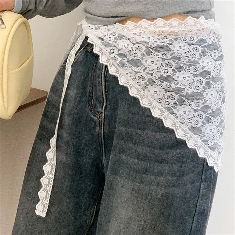 Women's Lace Trim Triangle Mini Skirt - Soft Chiffon Layered Apron Style Fashion Skirt