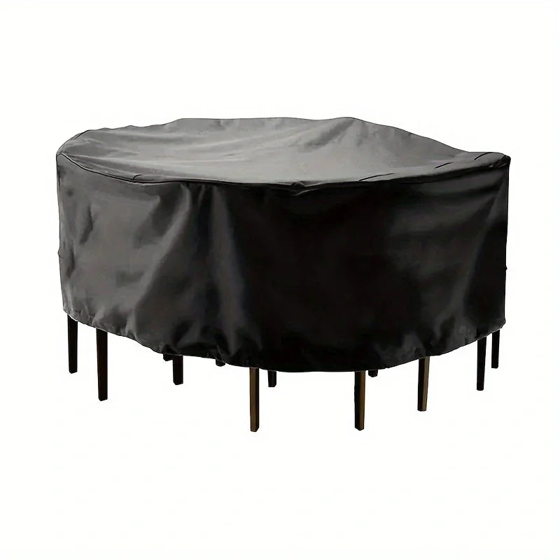 Waterproof Round Patio Furniture Cover – UV & Wind Resistant, Dustproof Outdoor Table & Chair Protector, Black, Rain & Snow