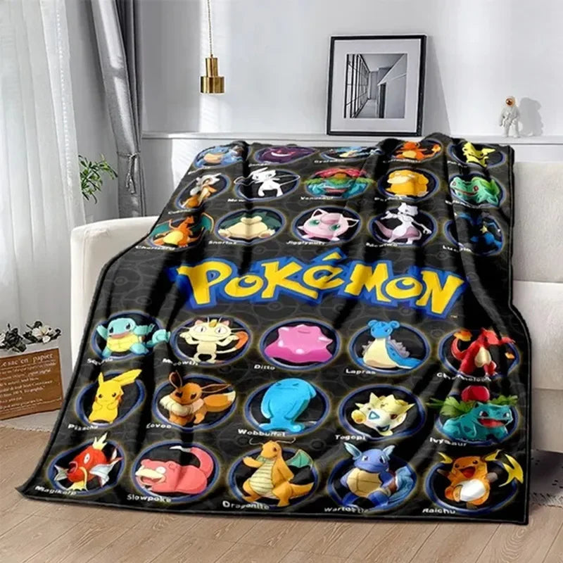 Pokemon Pikachu Flannel Blanket — Cozy Cartoon Anime Home Sofa & Lunch Break Blanket for Kids & Students