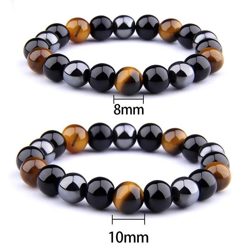 Natural Black Obsidian Hematite Tiger Eye Beaded Bracelet — Magnetic Health Protection Jewelry for Men & Women