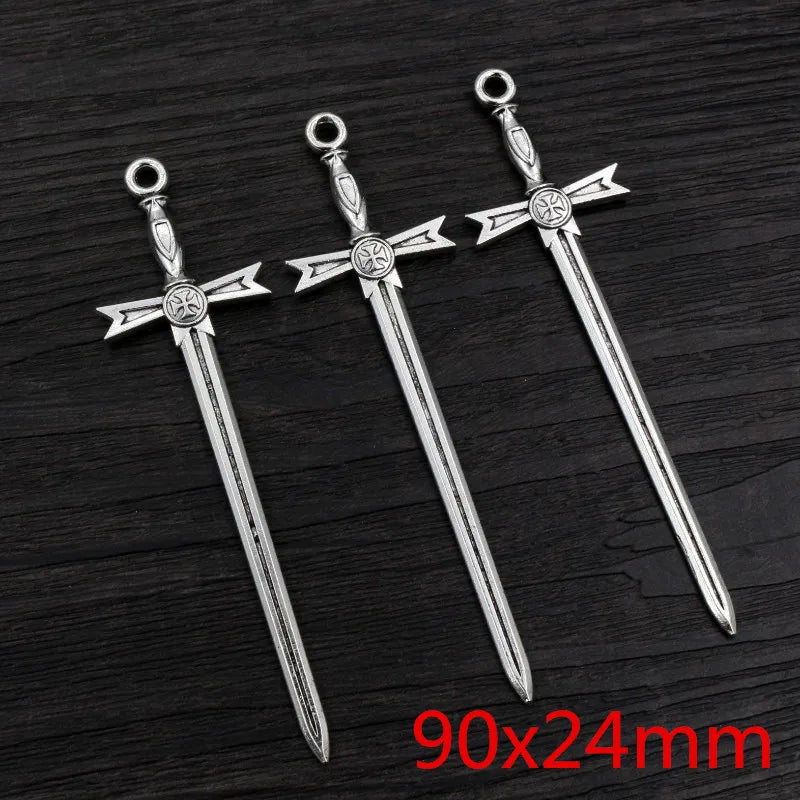 10pcs Antique Silver Sword Charms - DIY Jewelry Making Pendants Necklace Craft Accessories Findings