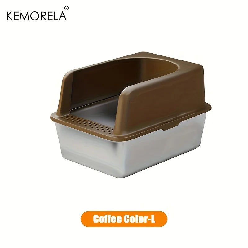 XL 60/50cm Stainless Steel Cat Litter Box with Lid – High Side, Odor-Resistant Large Litter Box for All Cat Sizes