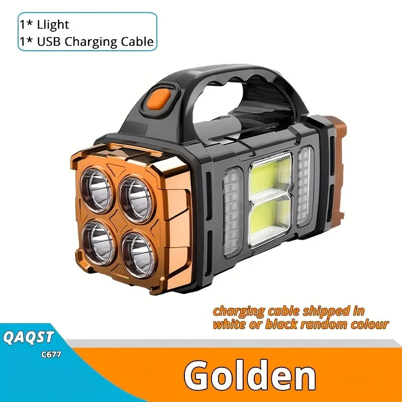 COB Solar Rechargeable Flashlight - Waterproof Outdoor Camping Emergency Spotlight with SOS Mode