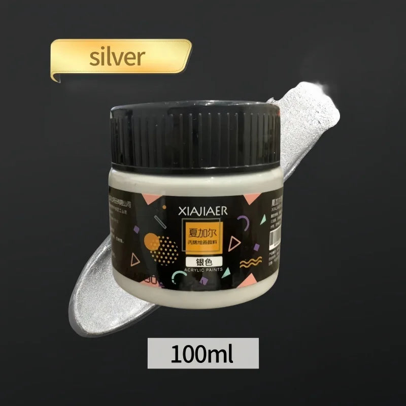 300ML/100ML Gold & Metallic Silver Acrylic Pigment – Pearlescent Bronze for Acrylic Painting, Xiajiaer Art Pigment